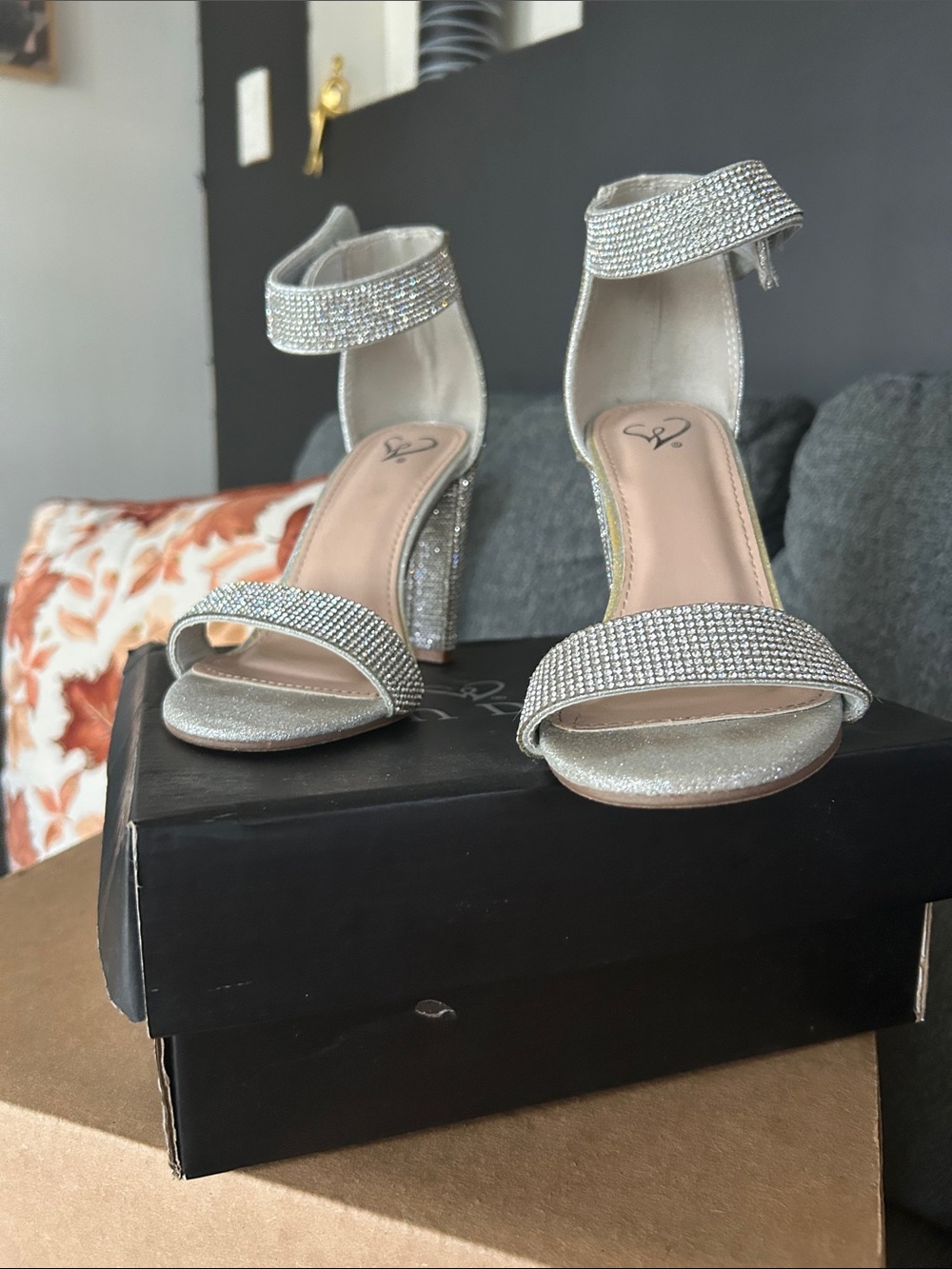 Windsor Silver Crystal Embellished Block Heel Sandals